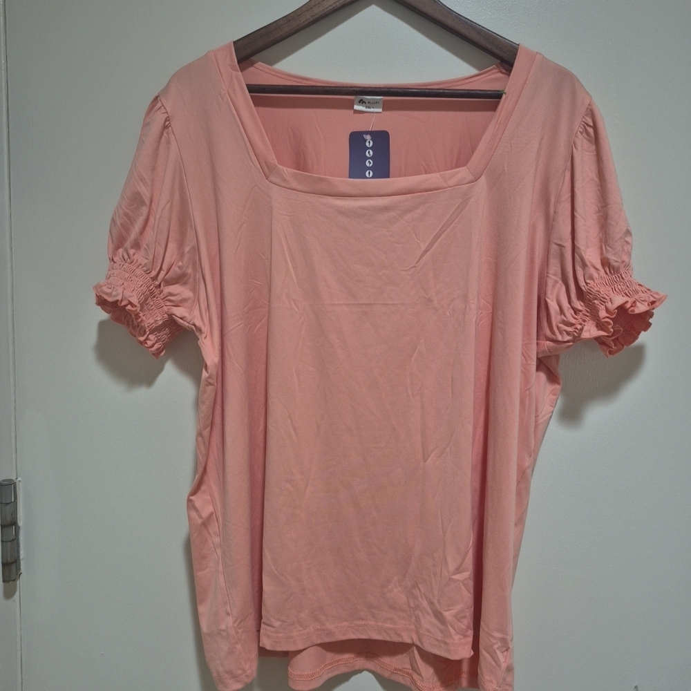 🍑NWT Misifi Women's Peach Short Sleeve Square Neck Blouse, 2XL, Cottagecore